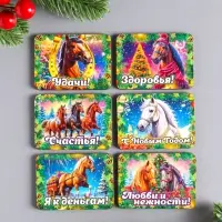 Набор новогодних магнитов 6 шт "Удачи" 6х4,5 см