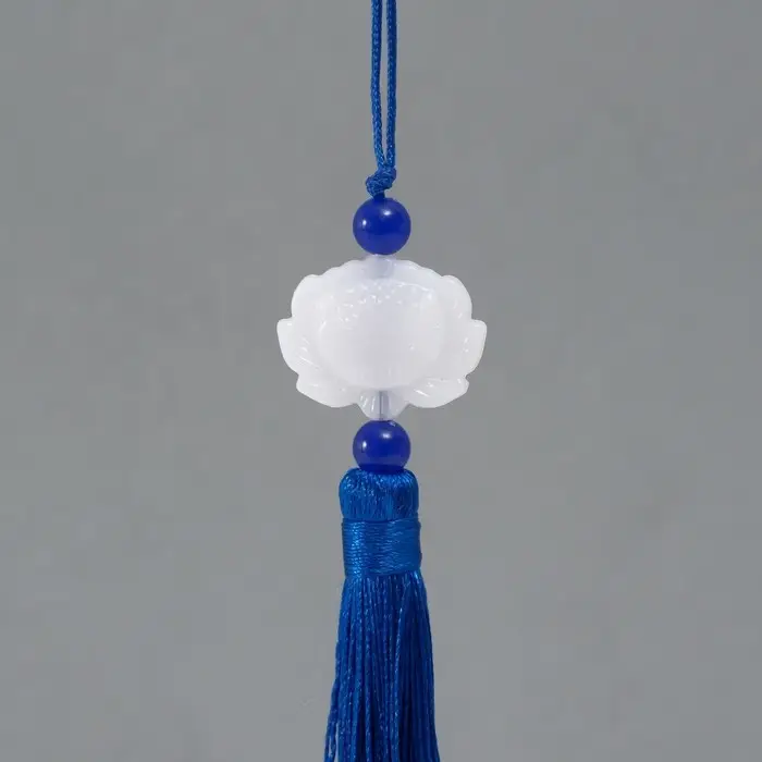 Подвеска текстиль, пластик "Кисть. Лотос" синяя 1,2х2,7х14,5 см