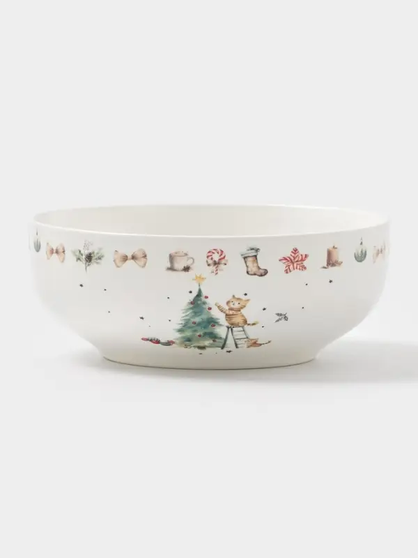 Салатник новогодний Доляна «Волшебный праздник», 580 мл, 15.5×6 см, фарфор, белый