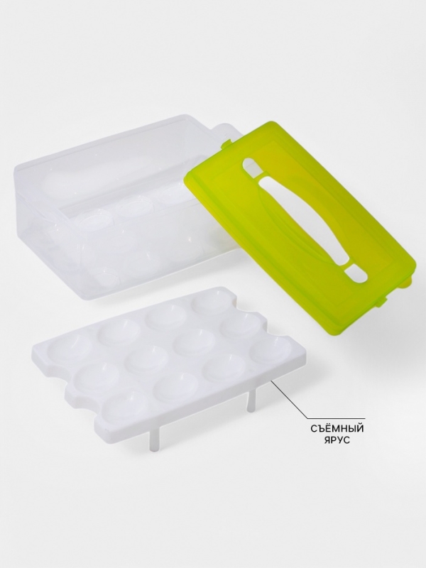 Контейнер для хранения яиц, 24 ячейки, двухуровневый, пластик, 24×16×11 см, зелёный