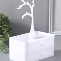 Шкатулка универсальная  "Цветущее дерево", 2 яруса,  17,2х10,5х24 см,  цвет белый