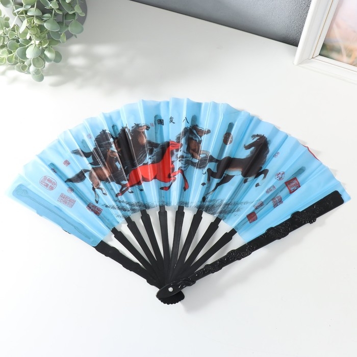 Веер пластик, текстиль h=30 см  Веер пластик, текстиль h=30 см "Китайская мифология" МИКС