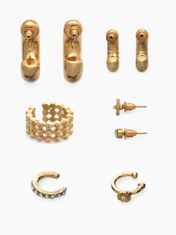 Серьги и каффы «Бублик», набор 9 шт. цвет золото