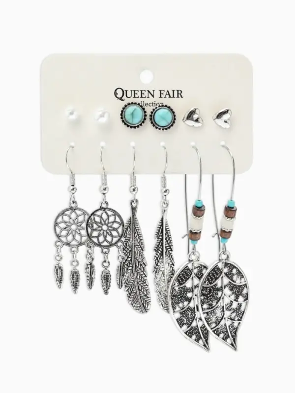 Набор серег QF &laquo;Хиппи&raquo;, 6 пар, ловец снов, цветные в чернёном серебре