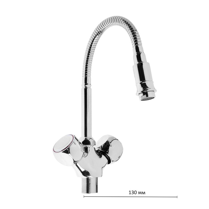 Cмеситель для кухни Cмеситель для кухни "Эверест" B58-336, двухвентильный, гибкий излив, на гайке, хром