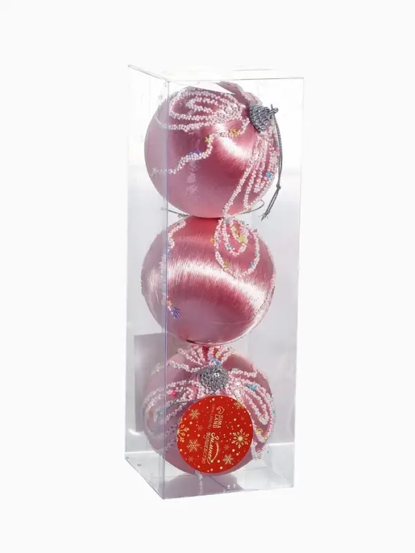 Ёлочные игрушки &laquo;Бамби&raquo;, шары новогодние, d=8 см, 3 шт., розовый