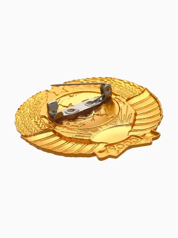 Значок Значок "Герб СССР" серп и молот, красно-голубой в золоте