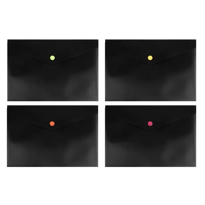 Папка-конверт на кнопке А5, 150 мкм, Calligrata "No Secret", непрозрачная, черная, микс цветные кнопки