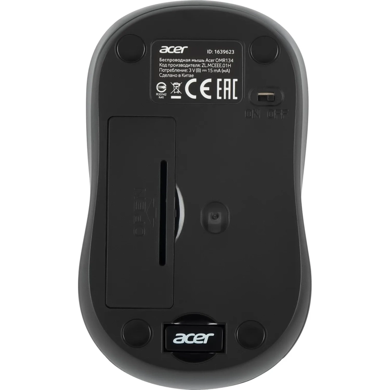 Мышь компьютерная Acer OMR134 серый оптичес. 1000dpi/2but беспровод. USB