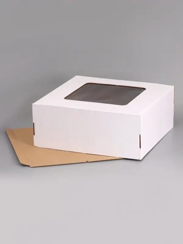 Коробка для торта, с окном, белая, 50&times;50&times;20 см