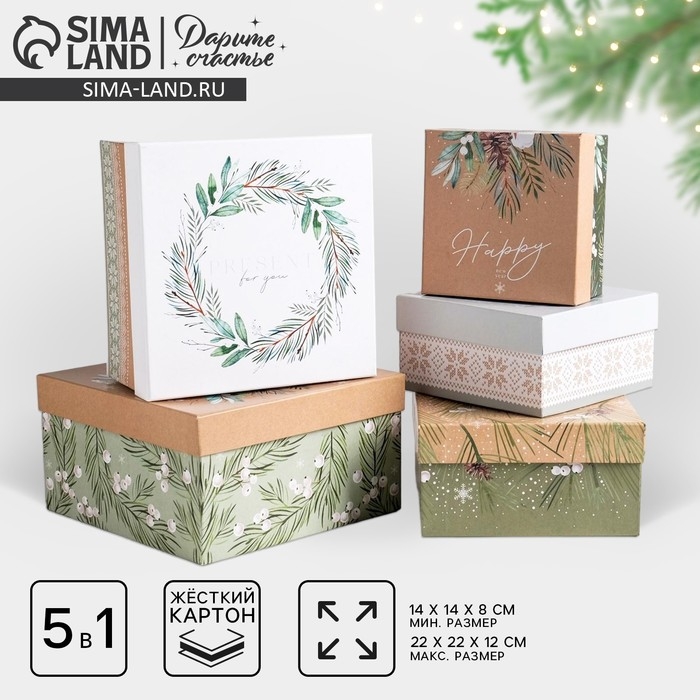 Набор подарочных коробок 5 в 1 «Зимний», 14 х 14 х 8 - 22 х 22 х 12 см, Новый год Набор подарочных коробок 5 в 1 «Зимний», 14 х 14 х 8 - 22 х 22 х 12 см, Новый год
