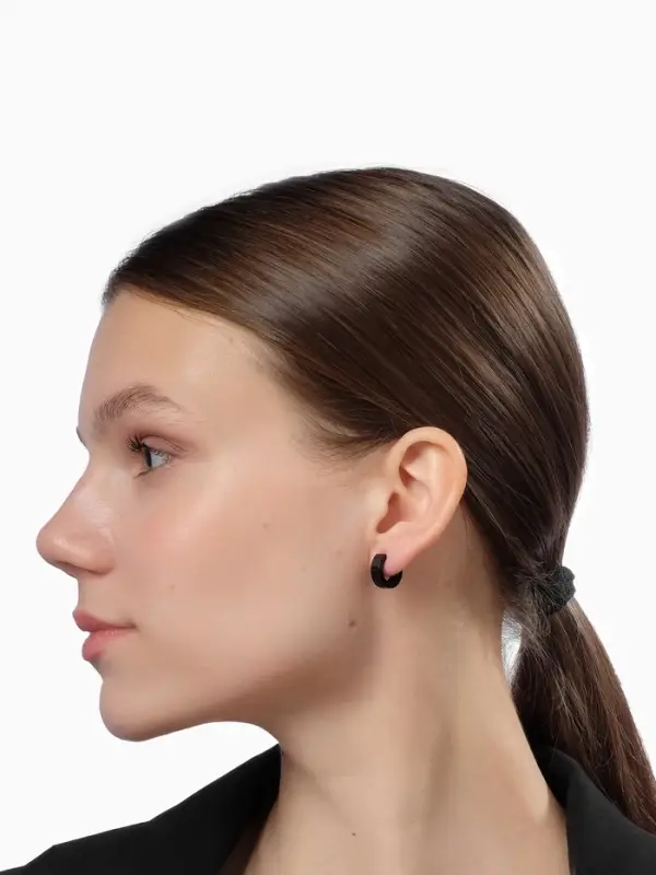 Серьги кольца чёрные QF &laquo;Нео&raquo;, d=1.4 см