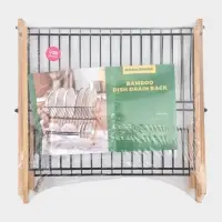 Сушилка для посуды Доляна Meli, 2 уровня, 39.5&times;34&times;27.5 см, бамбук, металл, чёрная