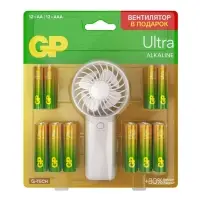Батарейка алкалиновая GP Ultra, ААА+АА, LR03+LR6-24BL, 1.5В, блистер 12+12 шт., вентилятор