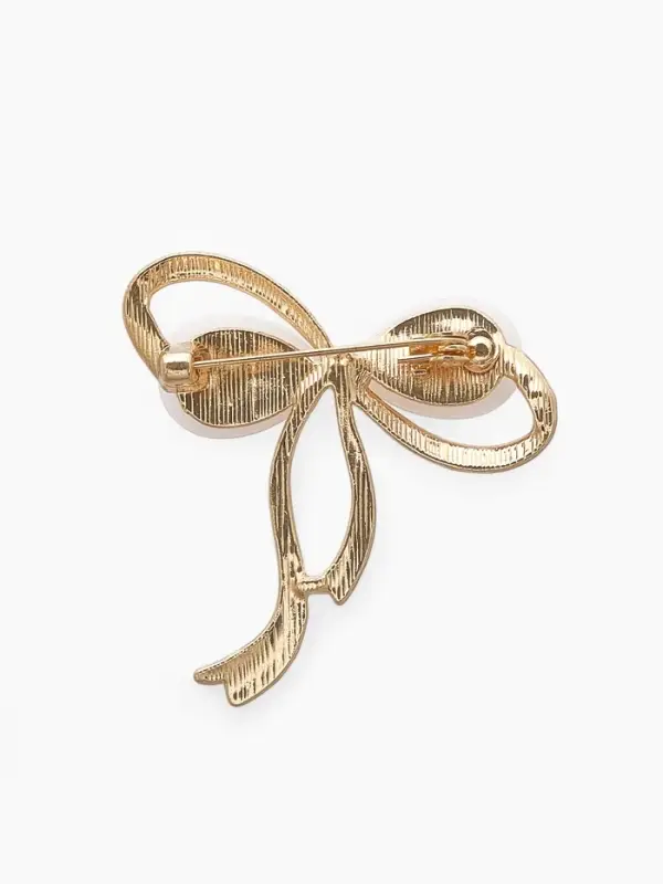 Брошь &laquo;Бантик&raquo;, с жемчужинками, белая в золоте