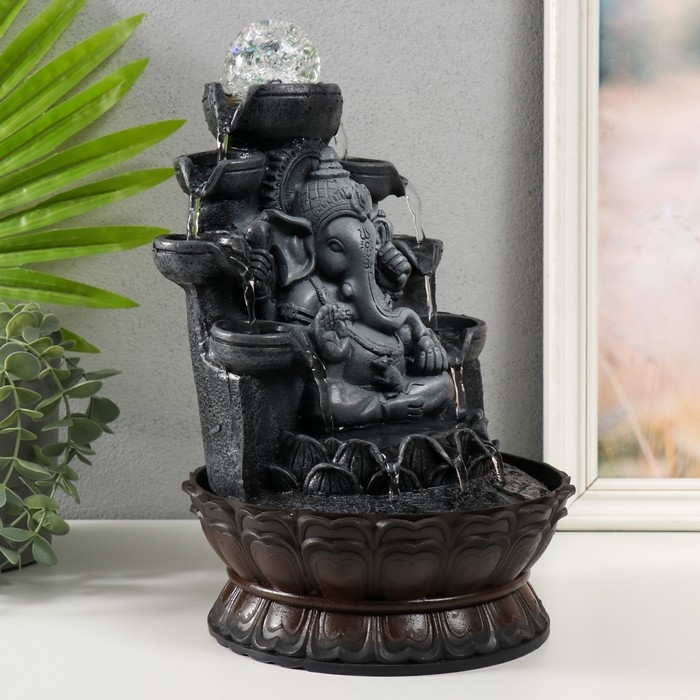 Фонтан настольный от сети, подсветка Фонтан настольный от сети, подсветка "Ганеша в сером под водопадами" 20х20х30 см