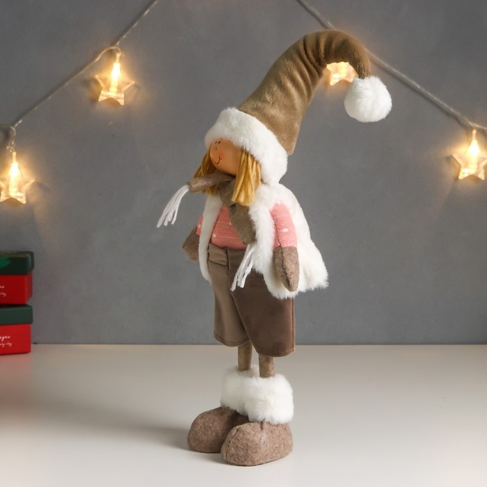 Кукла интерьерная Кукла интерьерная "Мальчик в белой жилетке и бежевом колпаке" 48х10х15 см