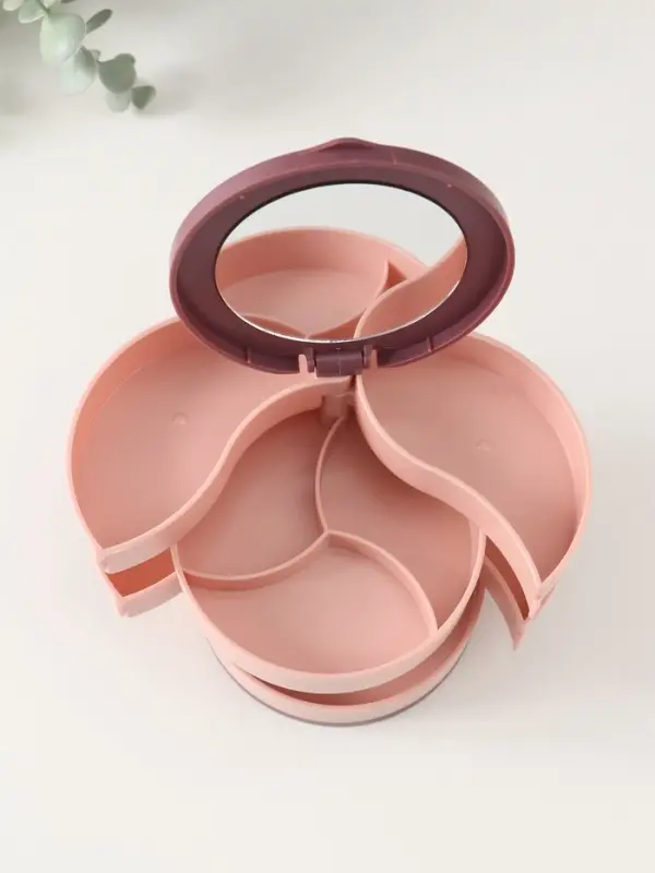 Шкатулка - органайзер для хранения украшений &laquo;Круглая. 4 уровня&raquo;, пластик, зеркало, розовая, 10&times;10&times;10 см