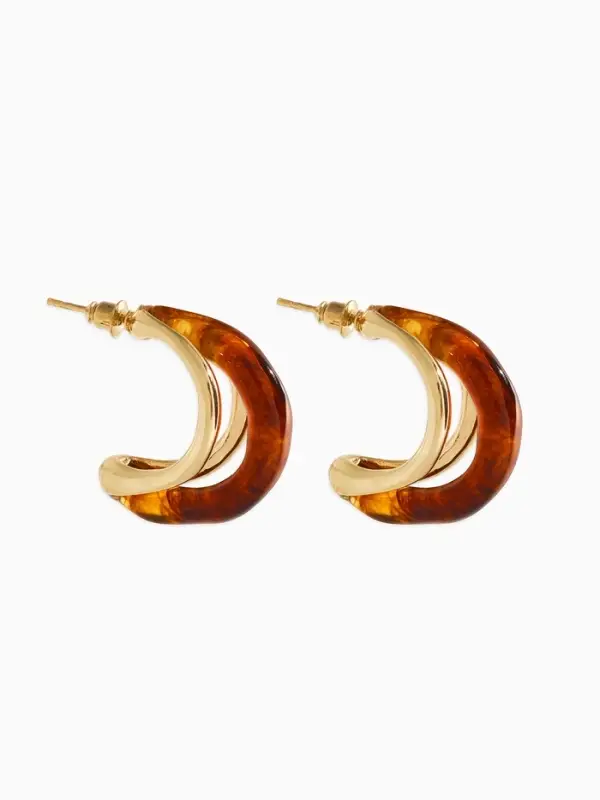 Серьги акрил "Стиль" полукольцо, цвет светло-кричневый в золоте