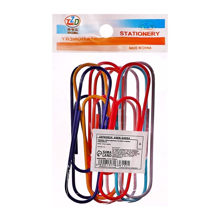 Скрепки 100мм цветные, 12 штук в пакете Скрепки 100мм цветные, 12 штук в пакете