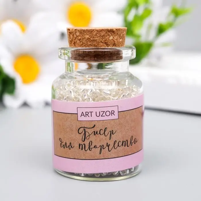 Бисер круглый 12/0 в бутылочке  Бисер круглый 12/0 в бутылочке "Белый" прозрачно-цветной 20 гр