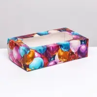 Коробка складная с окном под зефир «Шары», 25×15×7 см