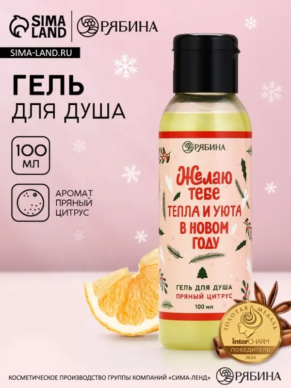 Гель для душа &laquo;Тепла и уюта в Новом году!&raquo;, 100 мл, аромат пряного цитруса, Чистое счастье
