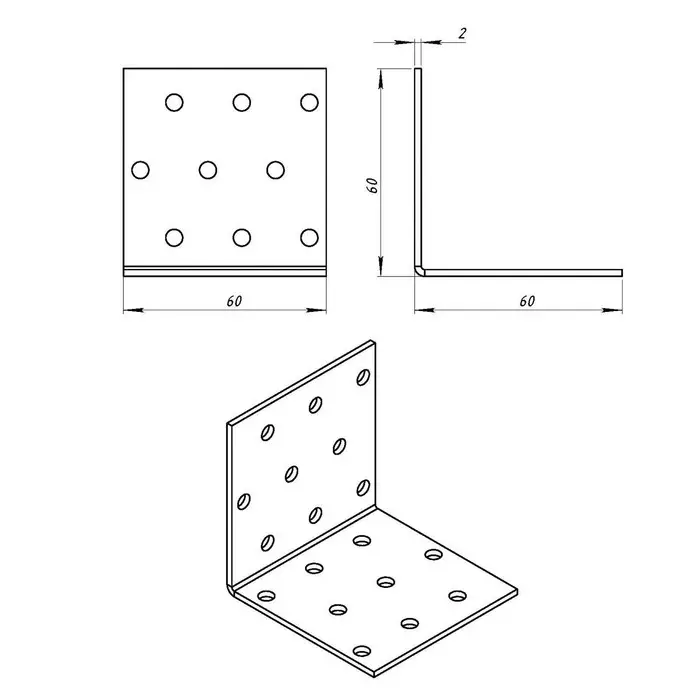 Уголок крепёжный ТУНДРА 60х60х60х2 мм, оцинкованный, в упаковке 1 шт.