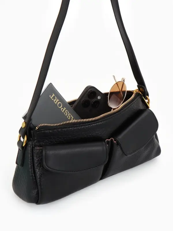 Сумка женская багет TEXTURA на молнии, 27&times;8&times;13 см, чёрная