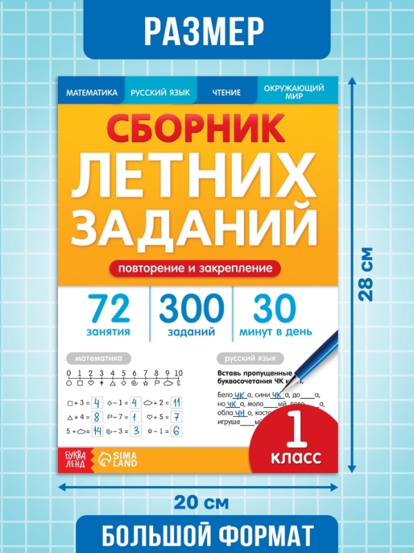 Тренажёр Тренажёр "Сборник летних заданий за курс 1 класса", 100 страниц.