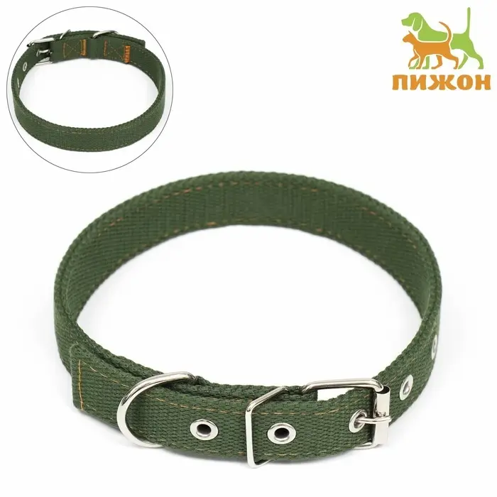 Брезентовый ошейник, 59.5&times;2.5 см, двухслойный, цвет хаки