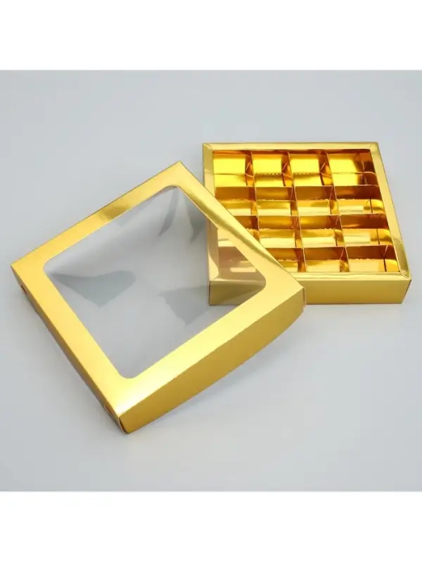 Коробка для конфет, кондитерская упаковка, 16 ячеек &laquo;Золотистая&raquo;, 18.9&times;18.9&times;3.8 см
