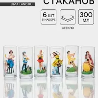 Стаканы Pin-up girls, 300 мл, набор 6 шт., стекло, рисунок МИКС, прозрачные