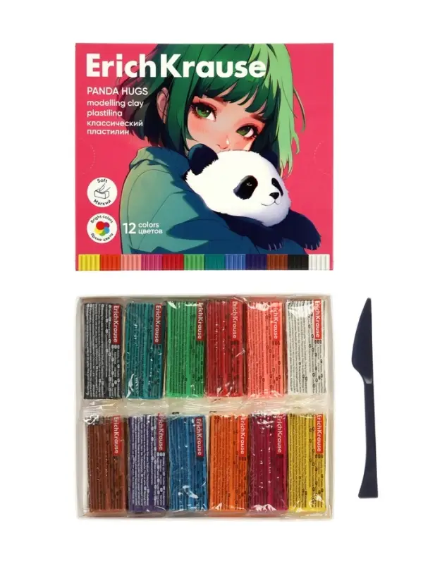 Пластилин 12 цветов ErichKrause Panda Hugs, со стеком