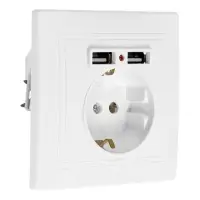Розетка одноместная с 2&times;USB TANGO, 16 А, 250 В, IP 20, с заземлением, белая
