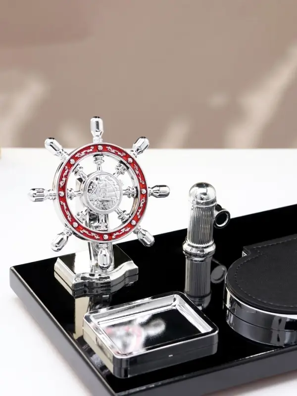 Набор настольный канцелярский 6 в 1 с визитницей и часами, черное дерево