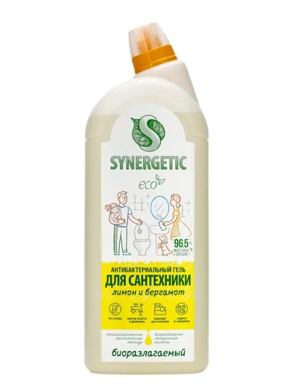 Средство для сантехники Synergetic  Средство для сантехники Synergetic "Кристальная Чистота",Лимон и бергамот 1,5 л