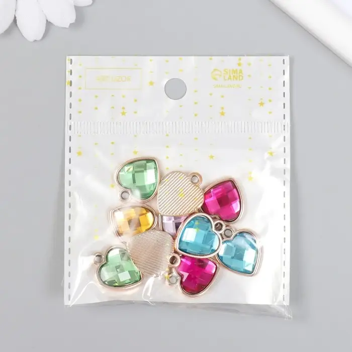 Пластиковый элемент, декоративная подвеска под металл «Арт Узор. Сердце. Страза», 1.6×2 см, МИКС