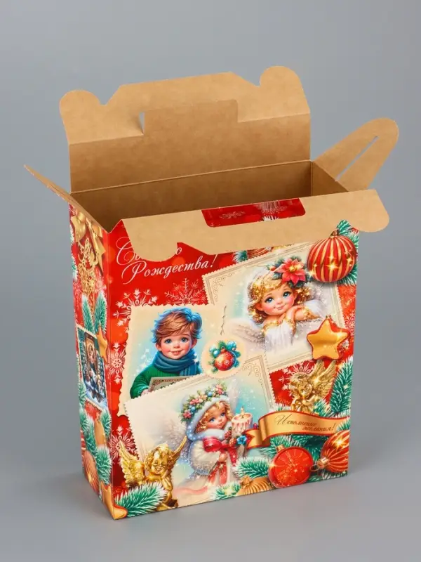 Подарочная коробка новогодняя Серафимчики 17 х 7 х 25,5 см Подарочная коробка новогодняя Серафимчики 17 х 7 х 25,5 см