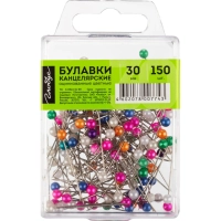 Булавки для пробковых досок Глобус 30 мм 150 шт цвет ассорти, пласт.бокс