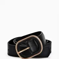 Ремень жен 05-01-07-01, Июнь2507, 3*0,3*110 см, без винта, пряж золото+пласт, 1 прокол, черн   10903