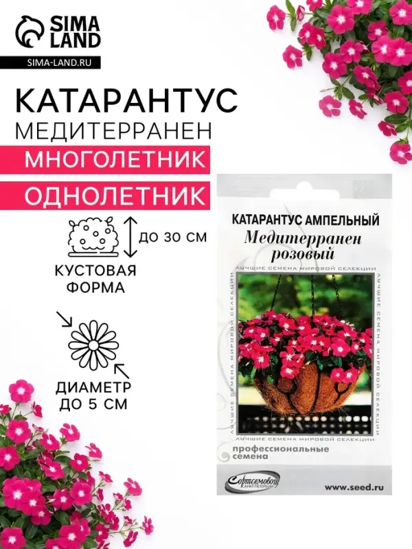 Семена цветов Катарантус ампельный &laquo;Медитерранен розовый&raquo;, 5 шт.