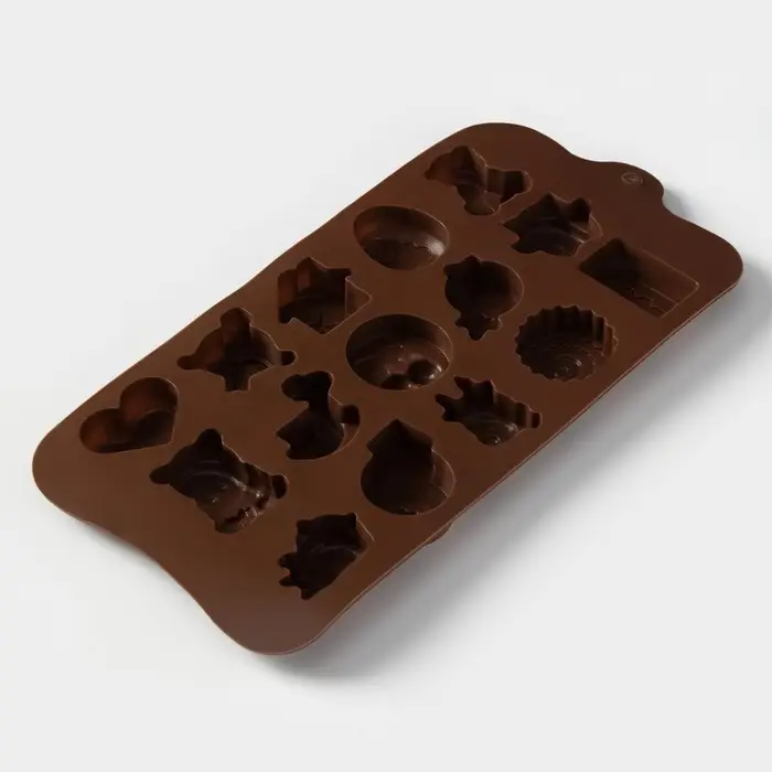 Форма для конфет и шоколада Доляна &laquo;Счастье есть&raquo;, силикон, 21&times;11&times;1.5 см, 15 ячеек, коричневый