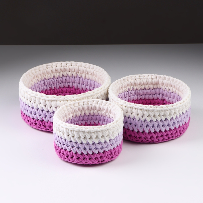 Набор вязанных корзин, 3 шт, трикотажная пряжа, розовый Набор вязанных корзин, 3 шт, трикотажная пряжа, розовый