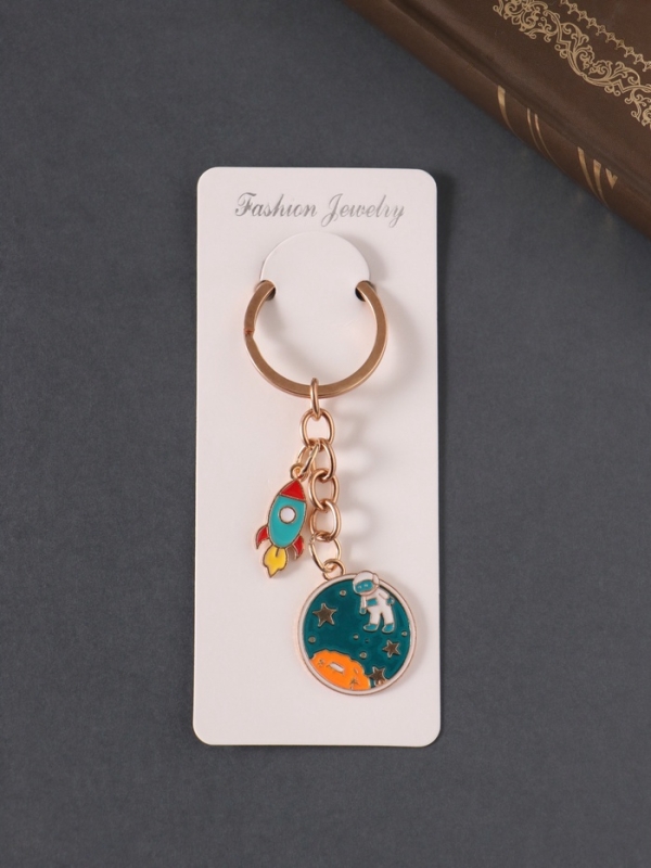 Брелок металл, эмаль "Планета и ракета" 9 см