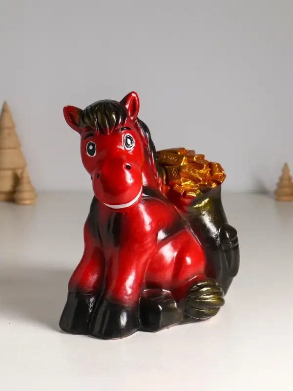 Копилка "Огненный конь с деньгами" 21 см, красный