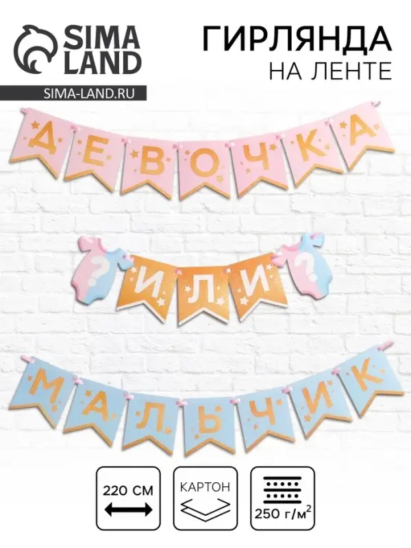 Гирлянда на ленте &laquo;Гендер пати&raquo;, мальчик или девочка, длина 220 см