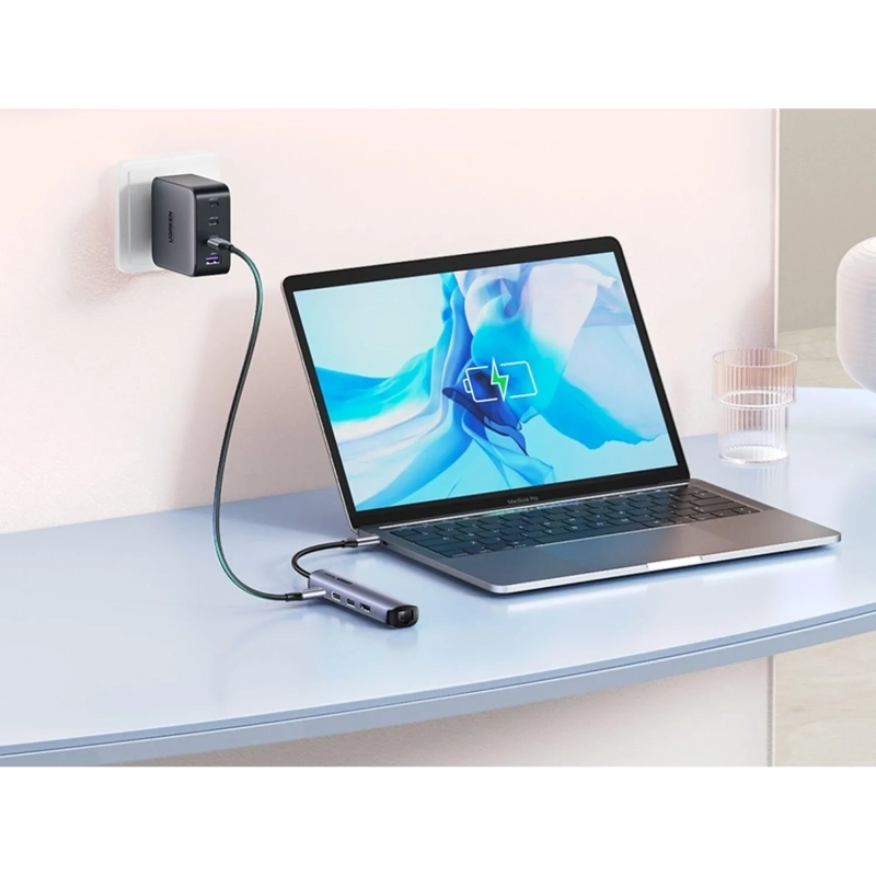 Разветвитель USB Ugreen CM418 (10919) USB-C to 2xUSB 3.0+HDMI+RJ45+PD Сереб