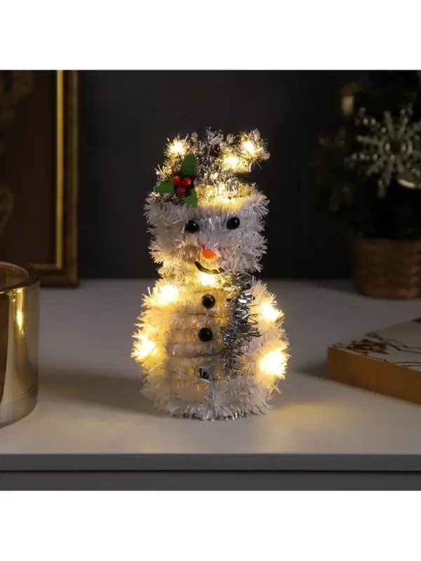 Светодиодная фигура из мишуры &laquo;Снеговик в серебристом&raquo; 16&times;9 см, 10 LED, от батареек AG10&times;3, свечение тёплое белое