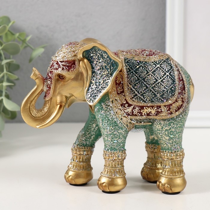 Сувенир полистоун Сувенир полистоун "Слон, ромашки на попоне" красно-голубой, блёстки 15х6х12,5 см